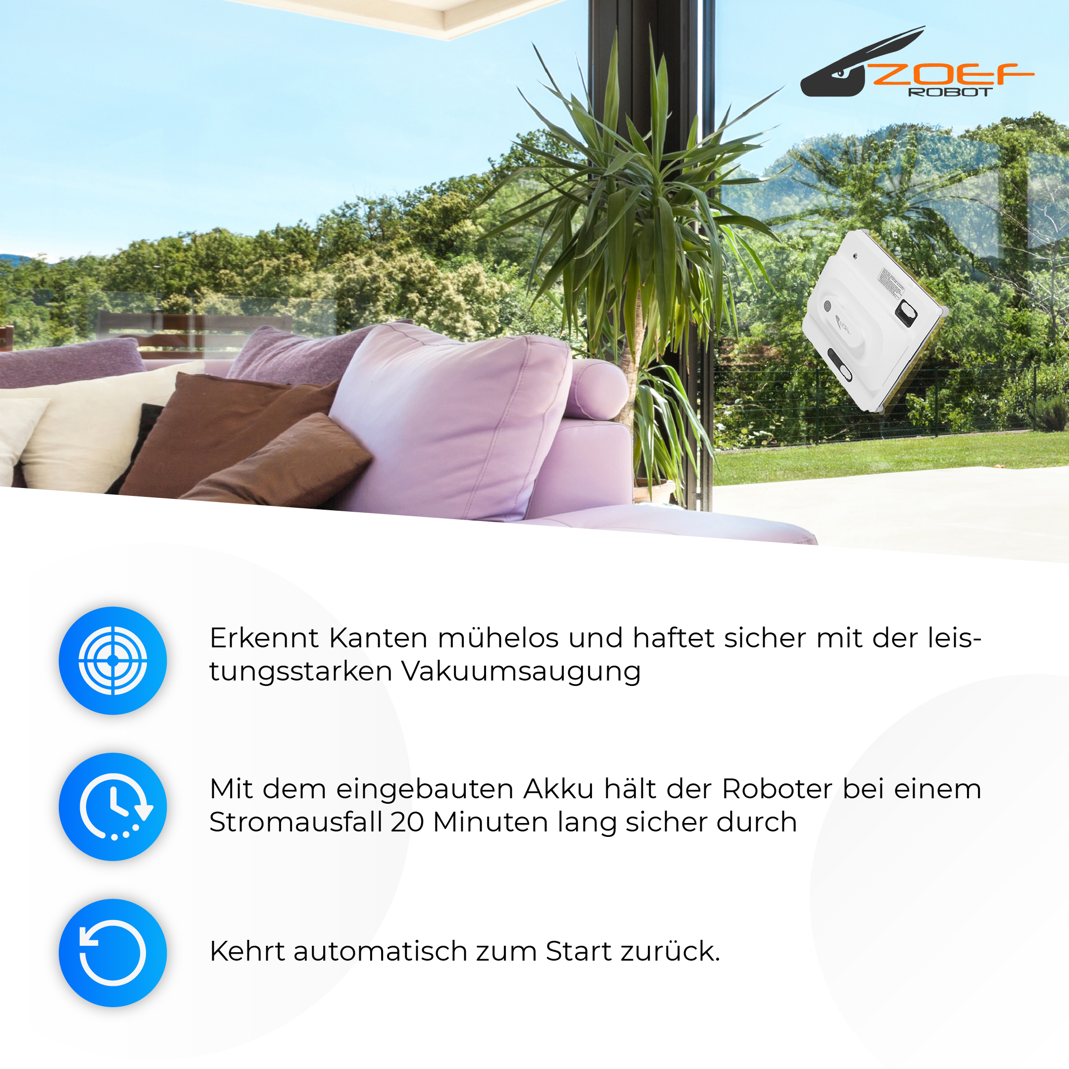 ZOEF Wasserstrahl Bobbie mit Weiss 2.0 Fensterputzroboter, ROBOT