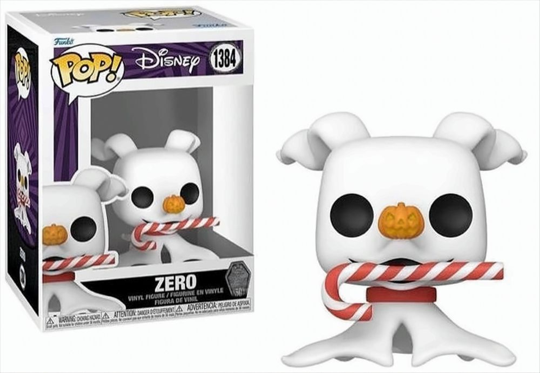 Zero-Figur aus Nightmare Before Christmas, mit einer Zuckerstange.