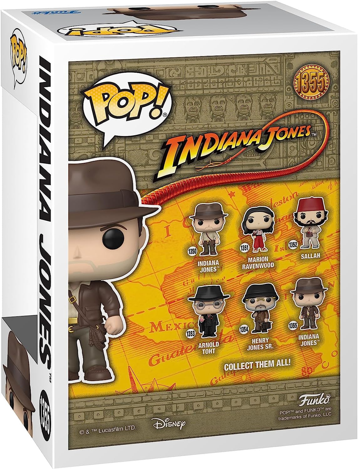 Scatola di figurine di Indiana Jones. La scatola mostra il personaggio e altre figure.