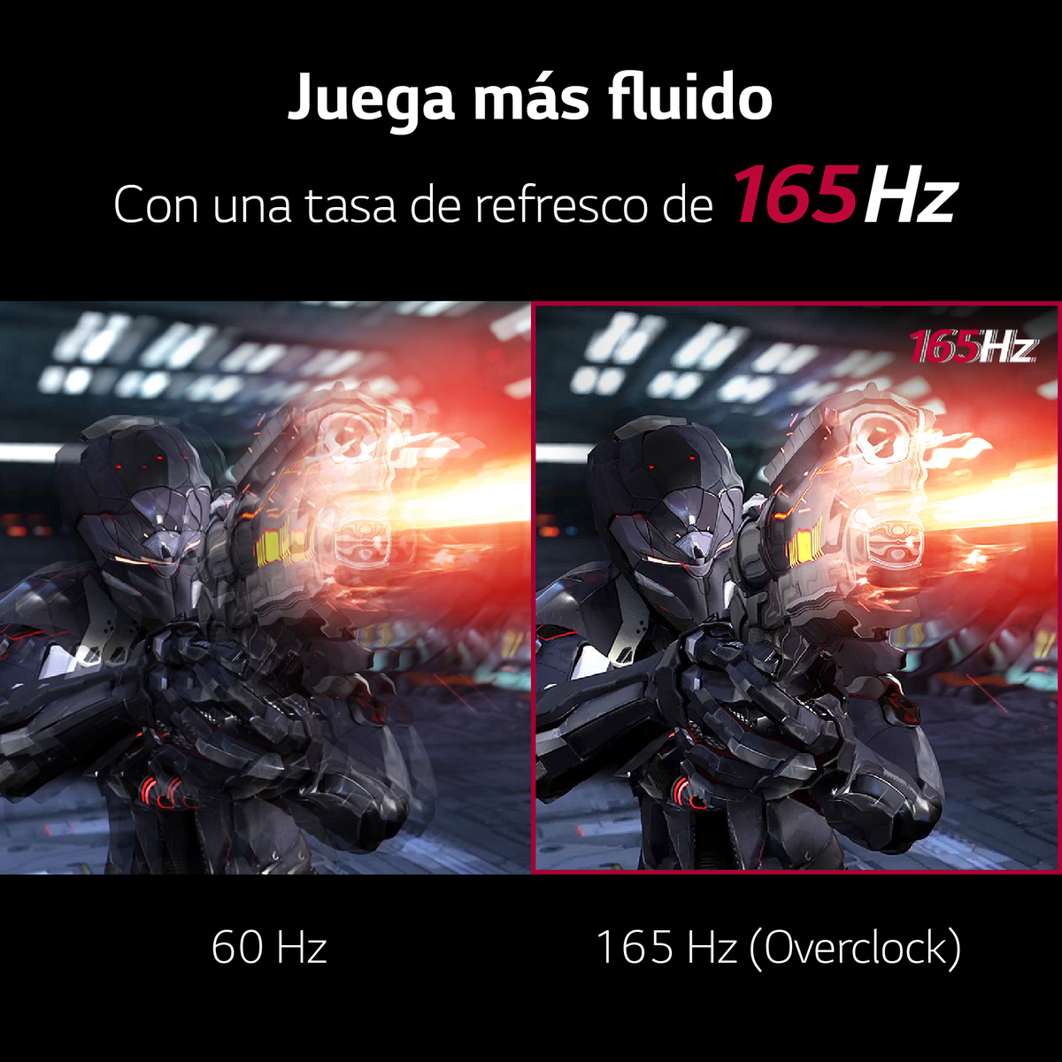 Monitor do gier pokazujący porównanie rozgrywki 60 Hz i 165 Hz.