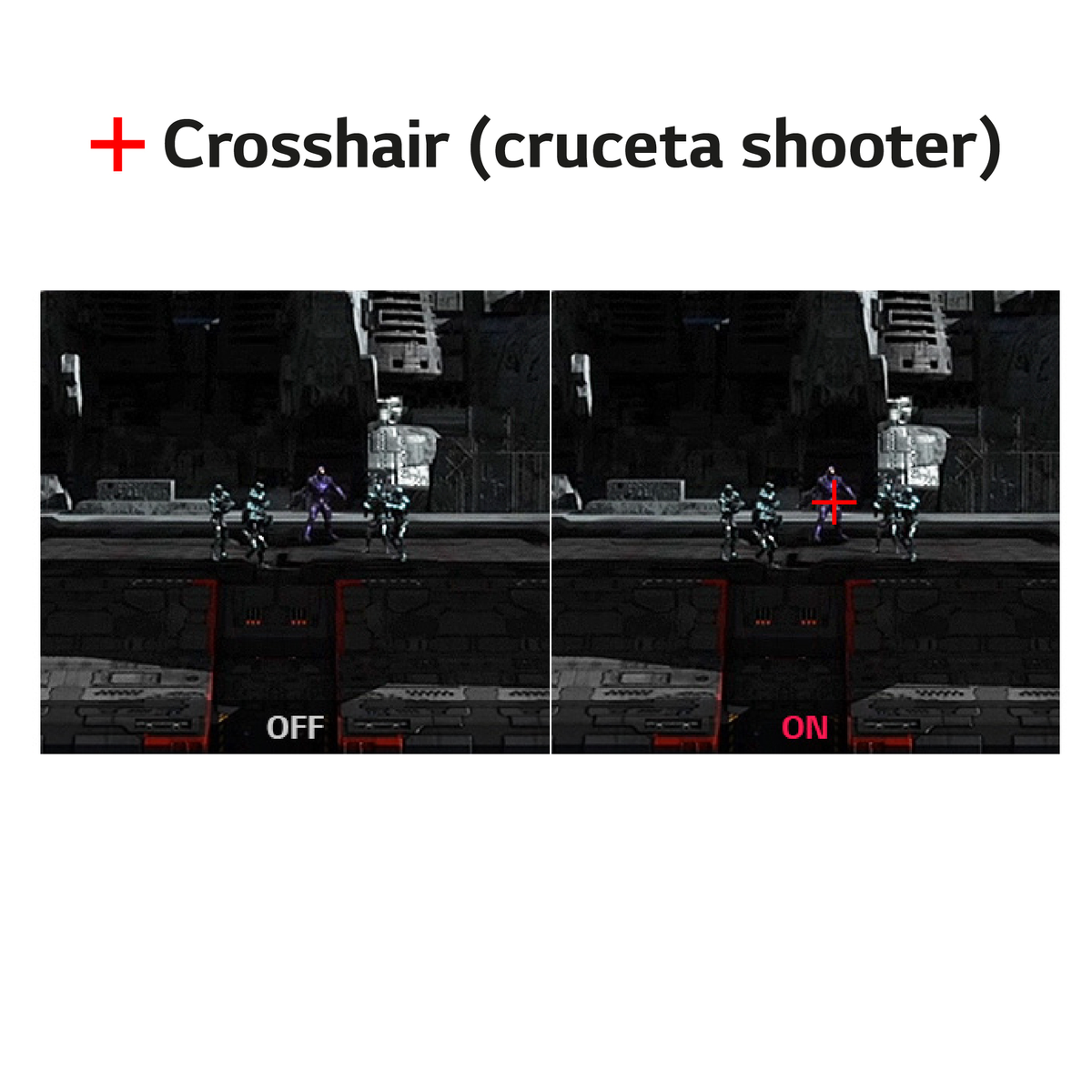 Ekran gry, celownik. Opcja Wł./Wył. Żołnierze w tle.