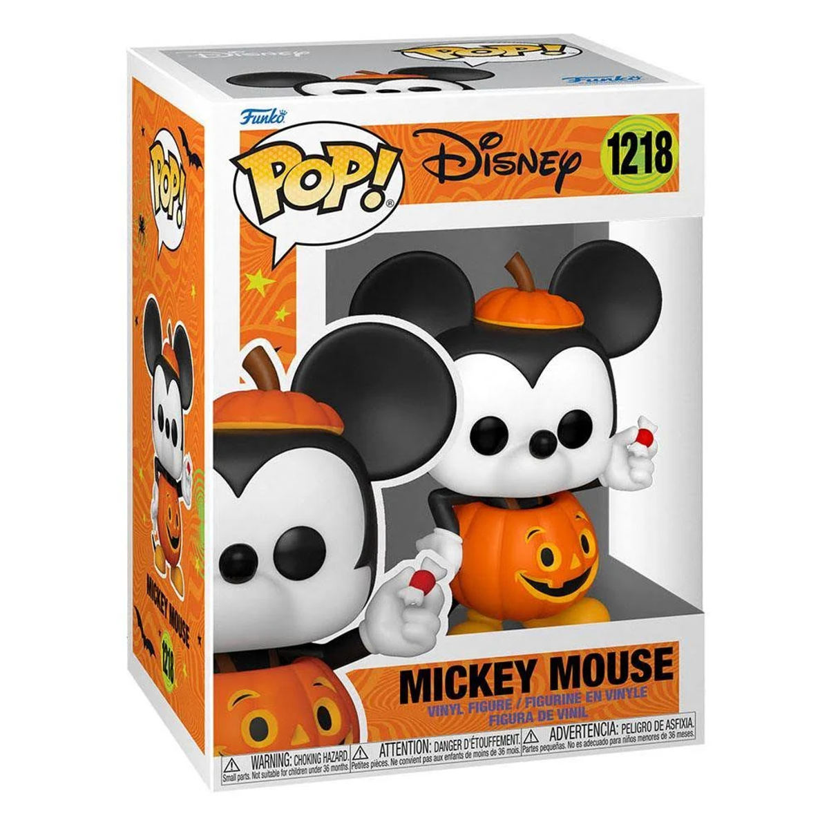 Figura Funko Pop di Topolino in una scatola, vestito da zucca.