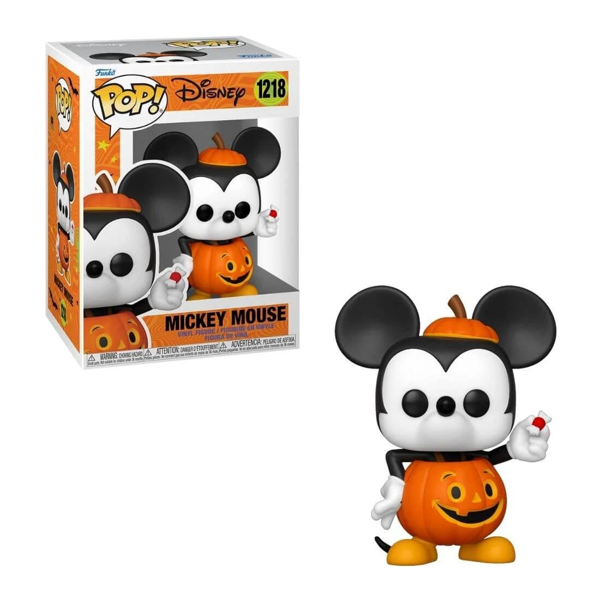 Figura Funko Pop di Topolino. La figura indossa un costume da zucca.