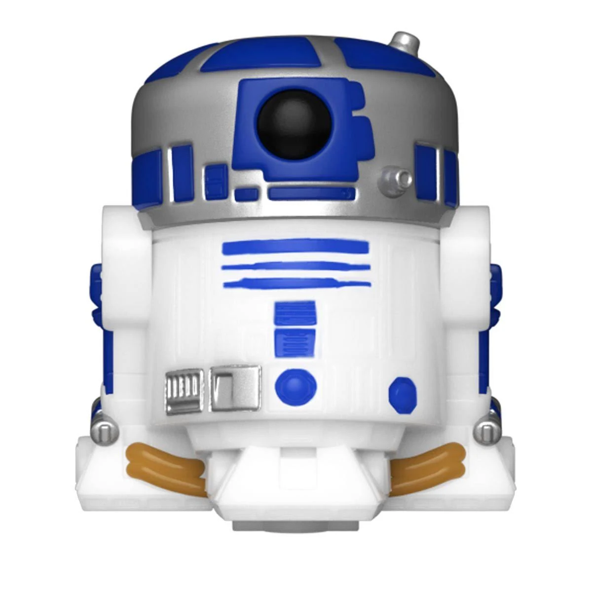 Figurina di R2-D2, bianca e blu, con testa argentata. È un personaggio di Star Wars.