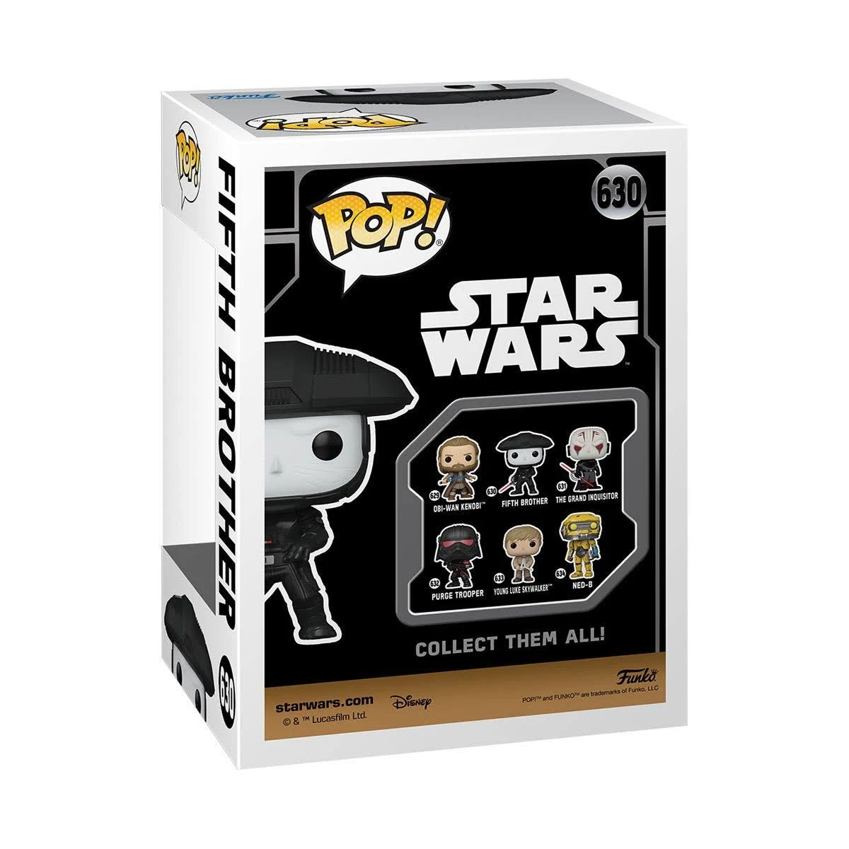 Caja de figuras de Star Wars con un personaje en la parte delantera y algunos más en la parte trasera.