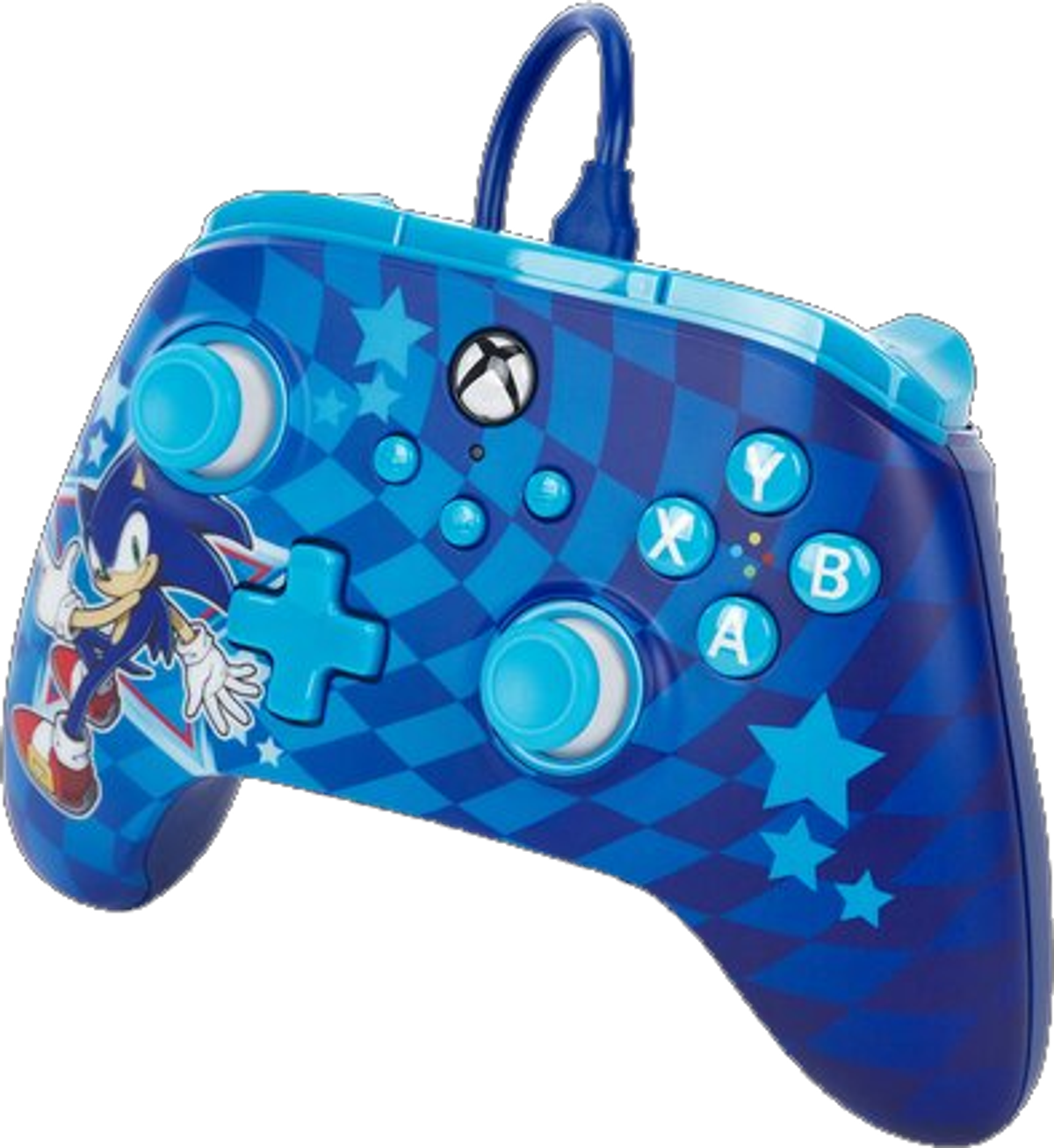 Niebieski i czarny kontroler Xbox Sonic. Zawiera Sonica i gwiazdki.