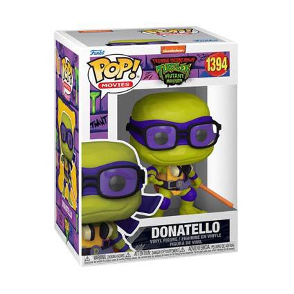 Statuetta di Donatello dei Ninja Turtles in una scatola.