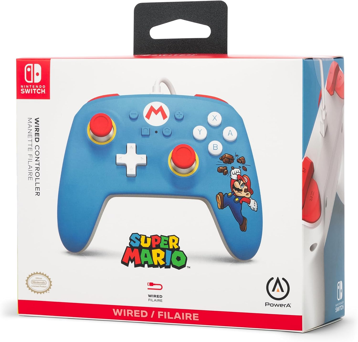 Nintendo Switch Super Mario kabelgebundener Controller in einer Box.