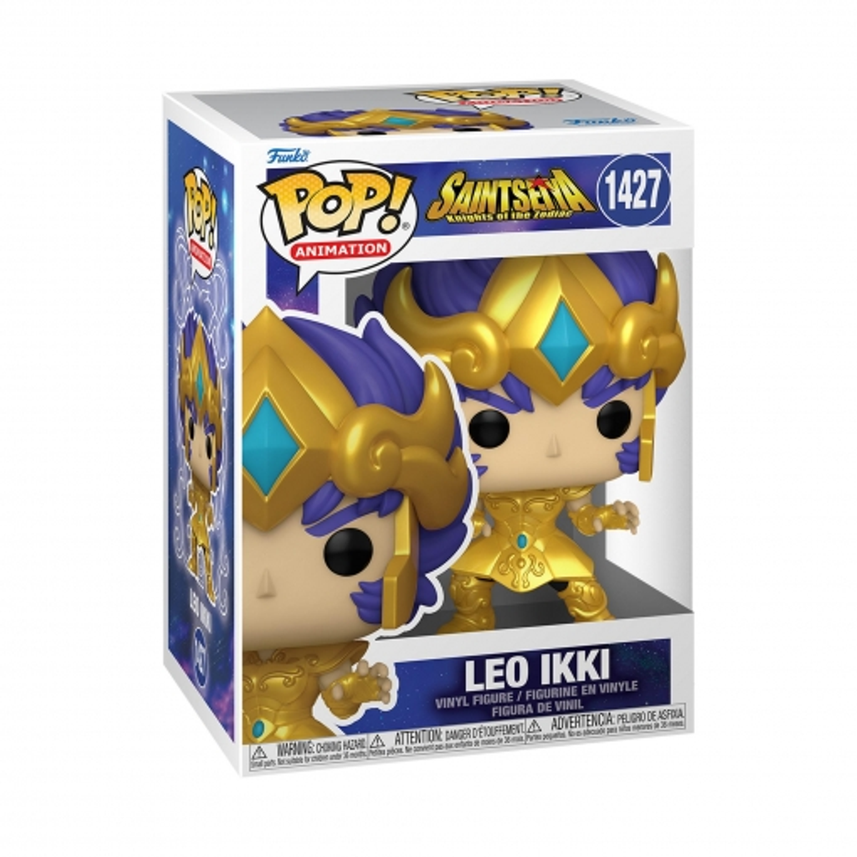 Funko Pop! di Leo Ikki di Saint Seiya, in una scatola colorata.