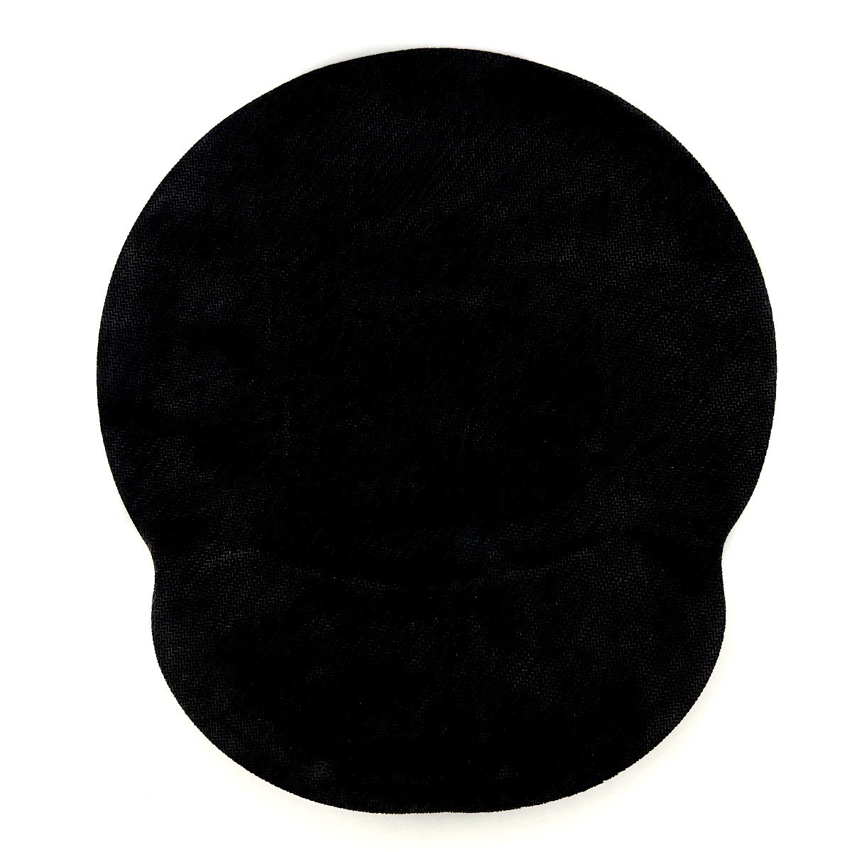 Schwarzes Mauspapier. Runde Form, mit Handgelenkauflage. Weißer Hintergrund.