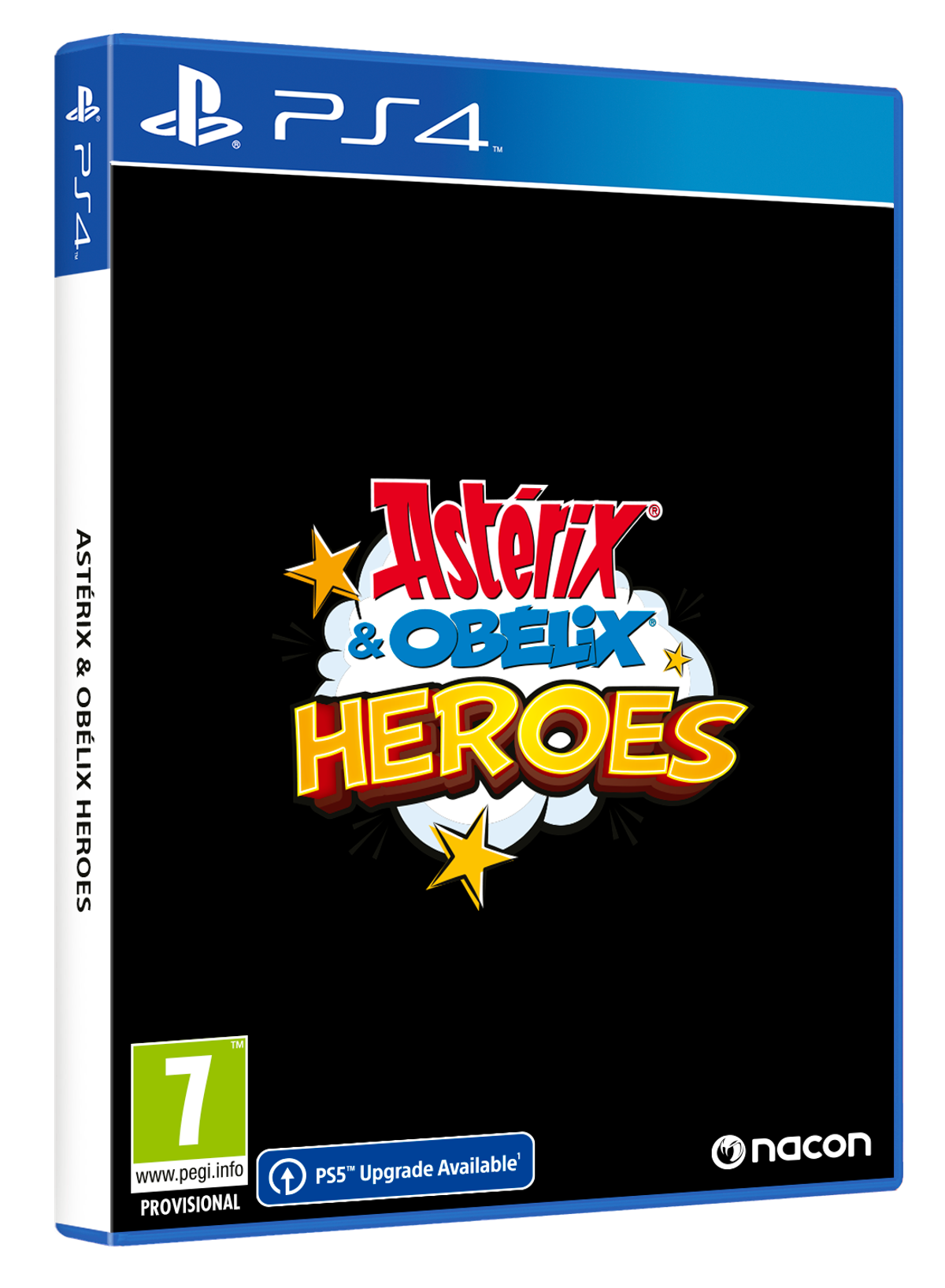 Pudełko z grą wideo PS4 dla Asterix & Obelix Heroes. Pudełko ma kolorowy projekt tytułu.