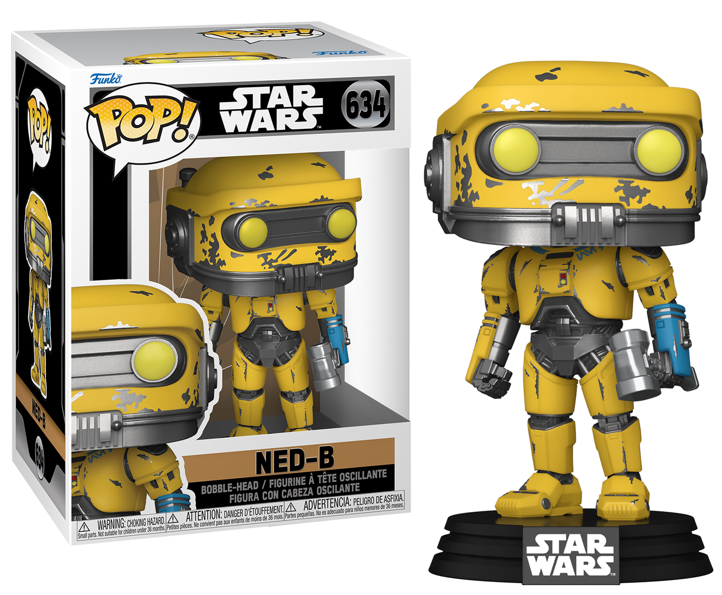 Figura Funko Pop de un robot amarillo de Star Wars. La caja y la figura son visibles.