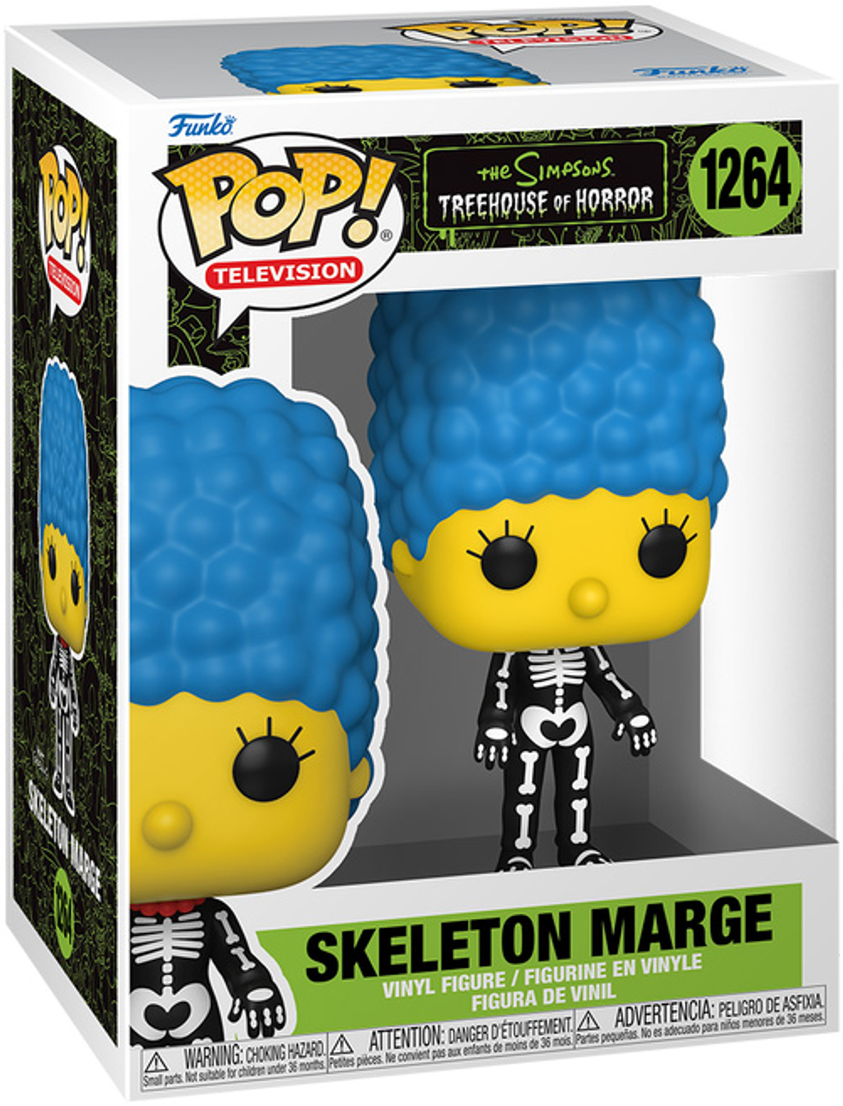 Een Funko Pop figuur van Skeleton Marge Simpson in een doos.