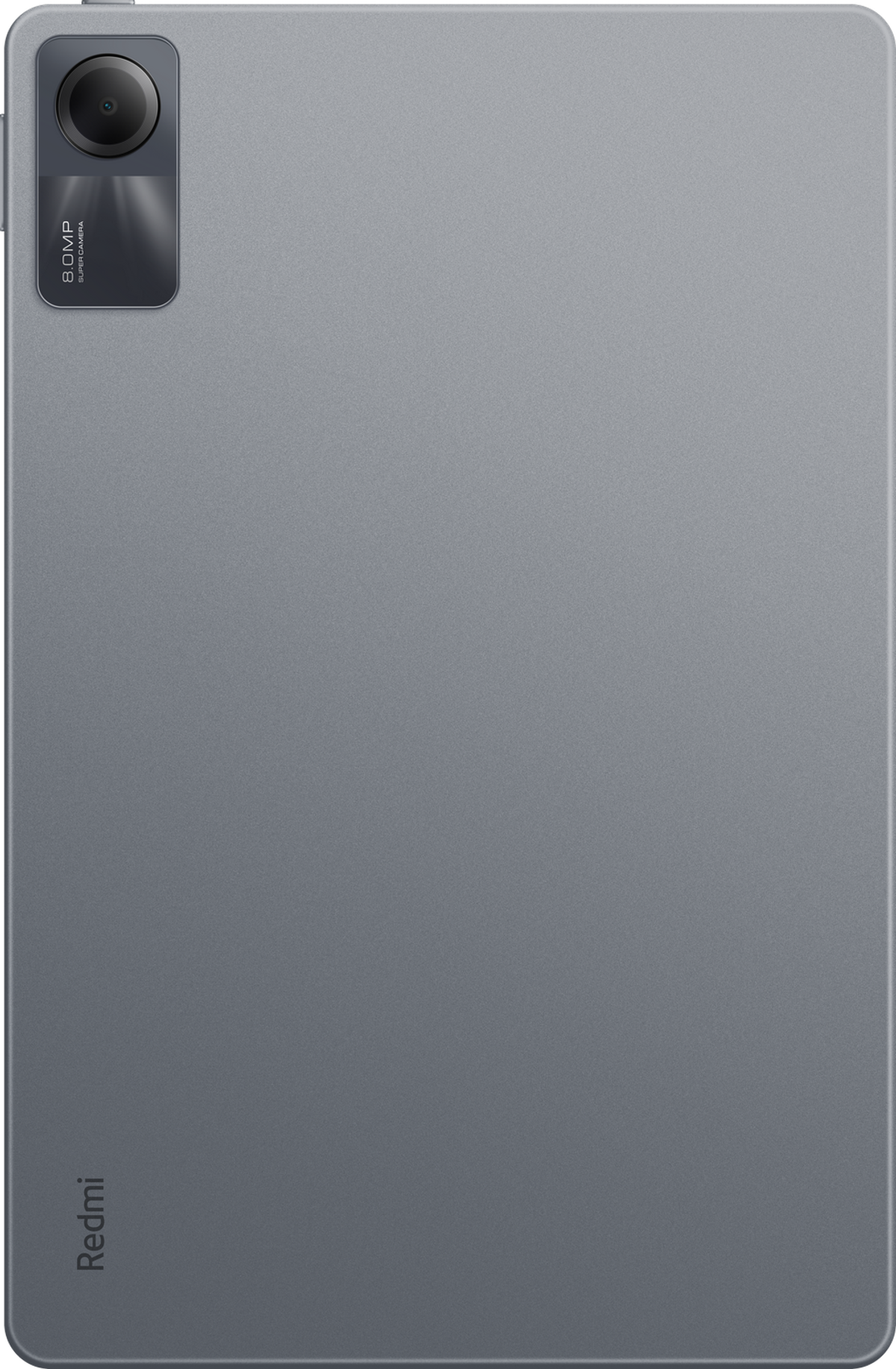 Tableta con parte trasera gris y cámara. La marca Redmi está escrita en la parte inferior.