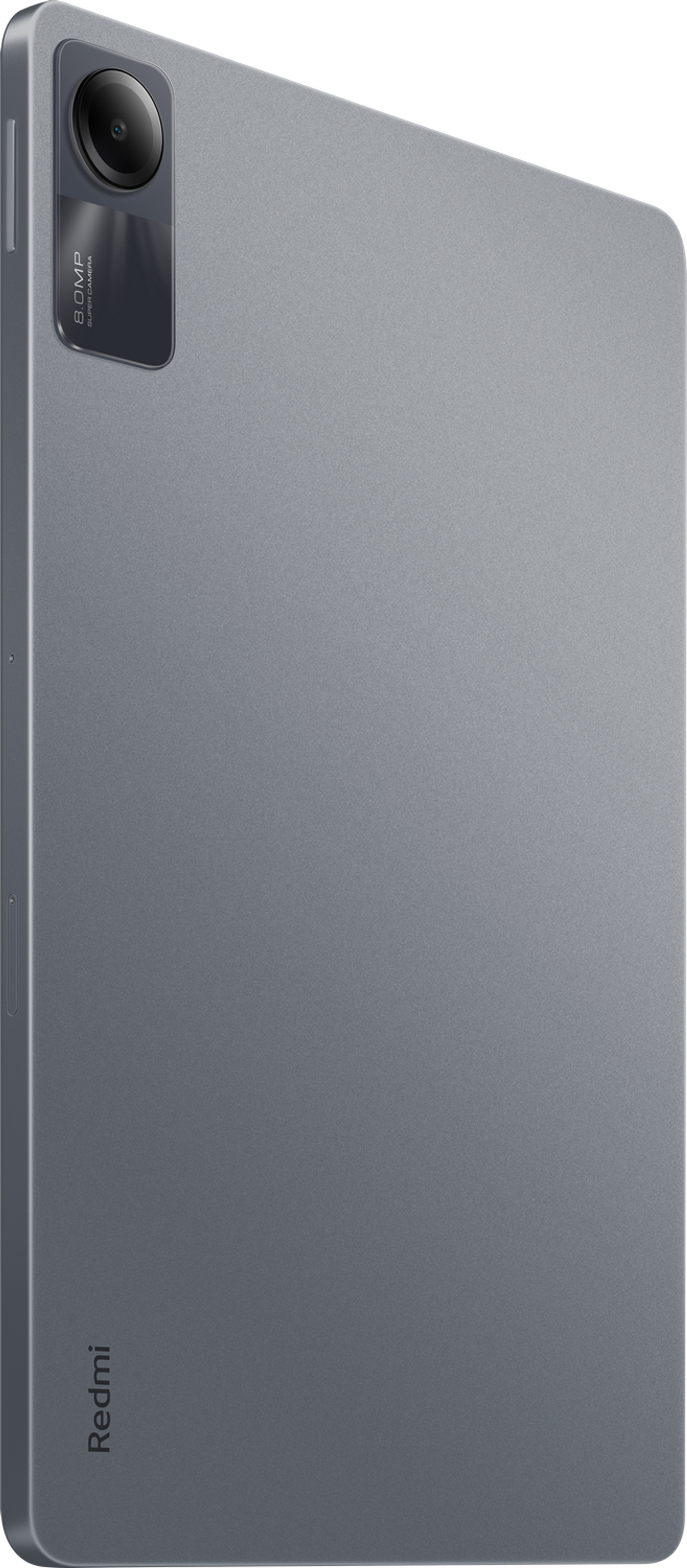 Tableta gris con cámara y logo Redmi. La parte trasera del dispositivo es visible.