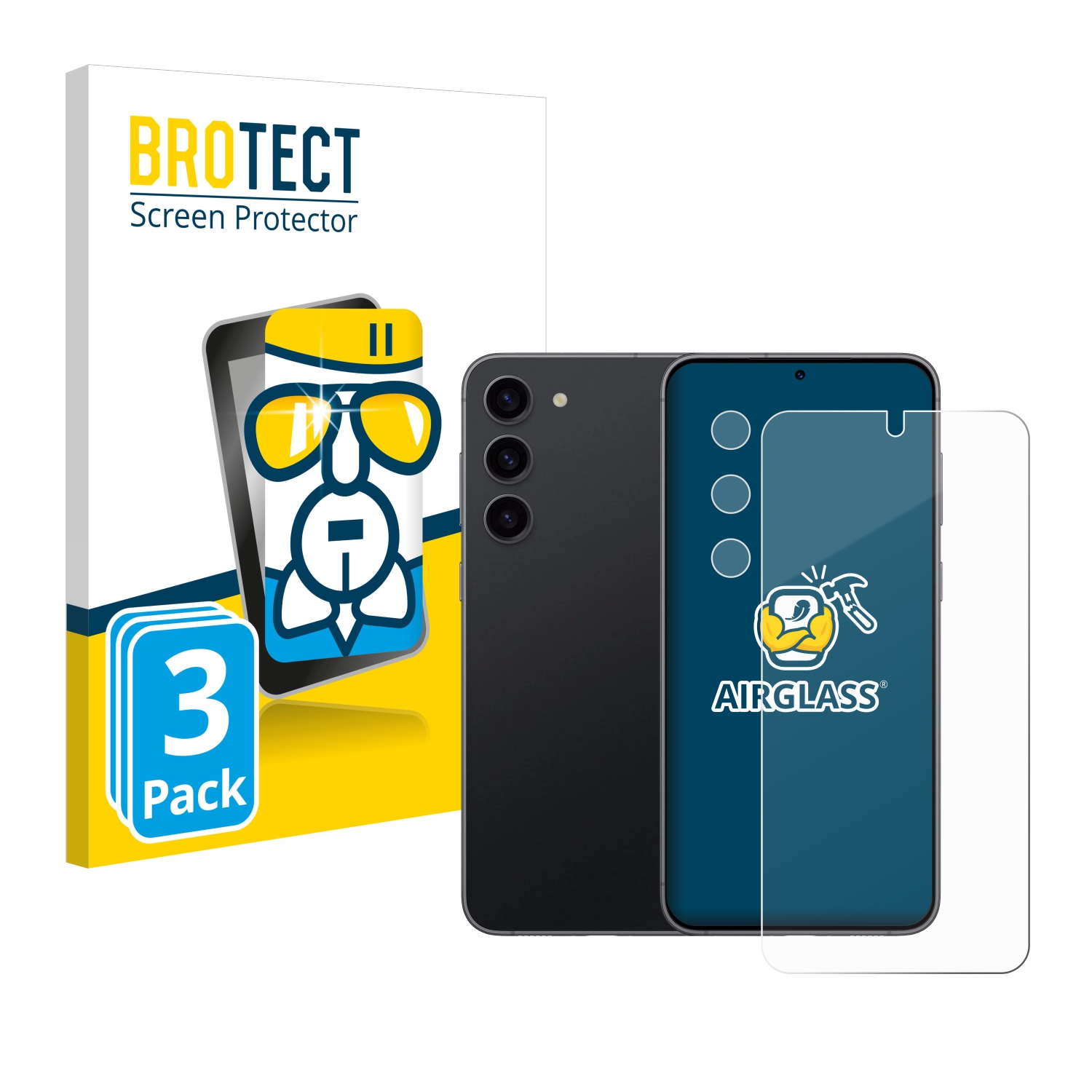 Galaxy S23) Airglass BROTECT 3x Samsung Schutzfolie(für klare