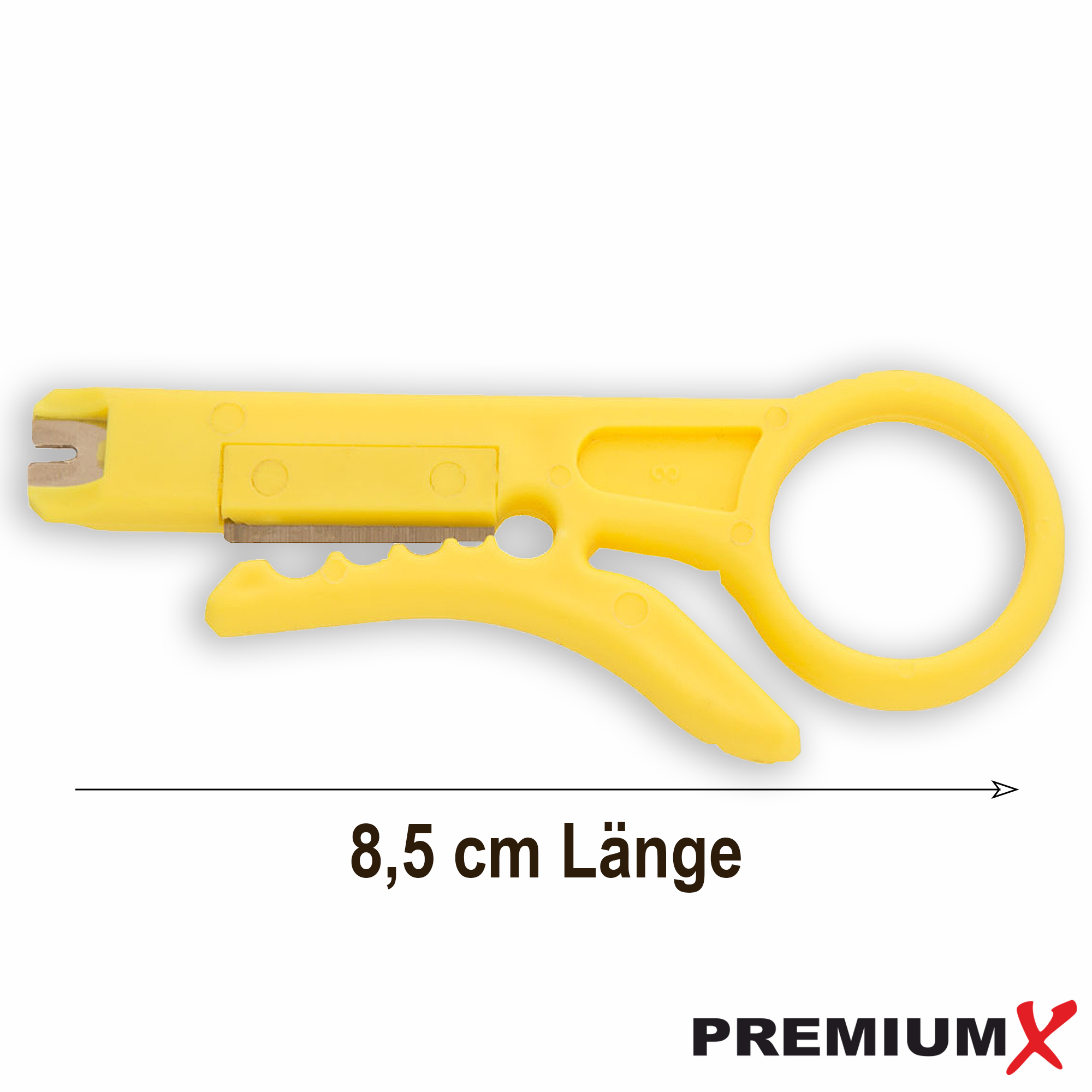 PREMIUMX XCon CS-5 Universal Abisolierwerkzeug, Telefonkabel für CAT 6 5 59/6 Abisolierer 7 Gelb RG