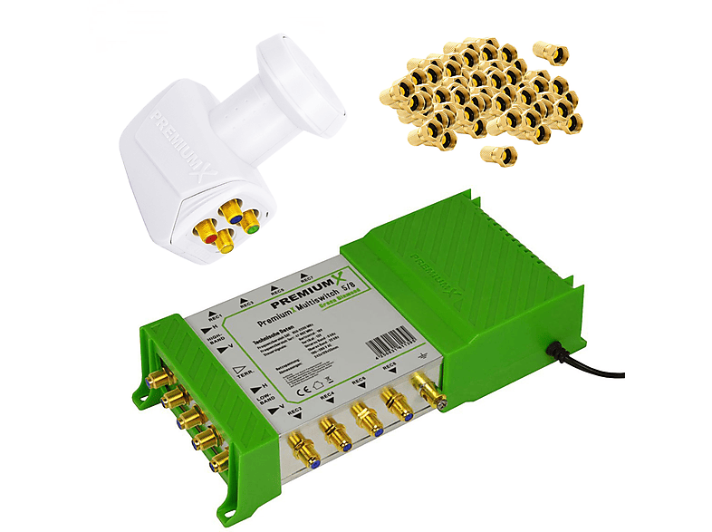 PREMIUMX Green Diamond Multischalter Set 5/8 Multiswitch Quattro LNB weiß 24x F-Stecker Sat-Multischalter