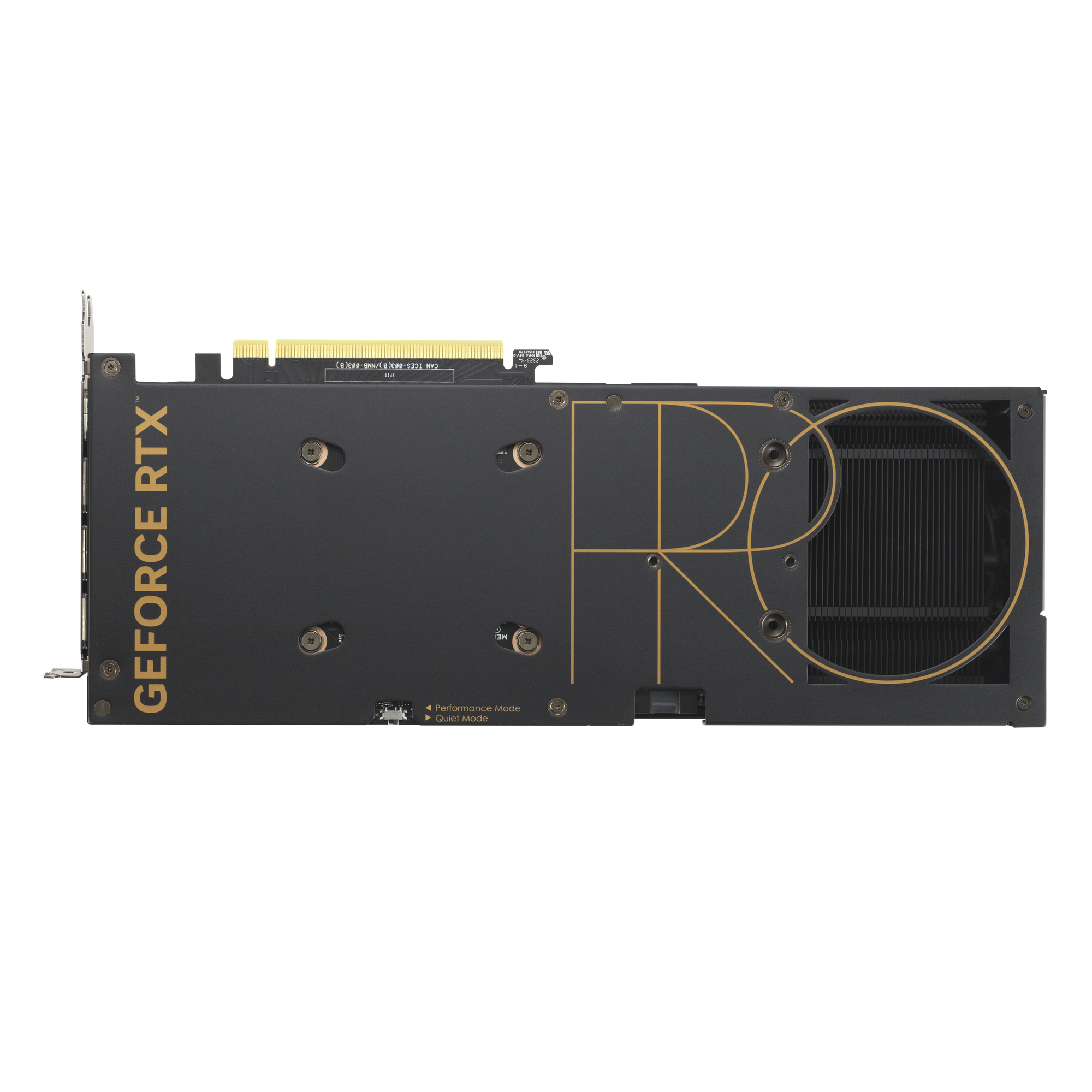 Una scheda grafica nera con il testo GEFORCE RTX e un logo dorato.