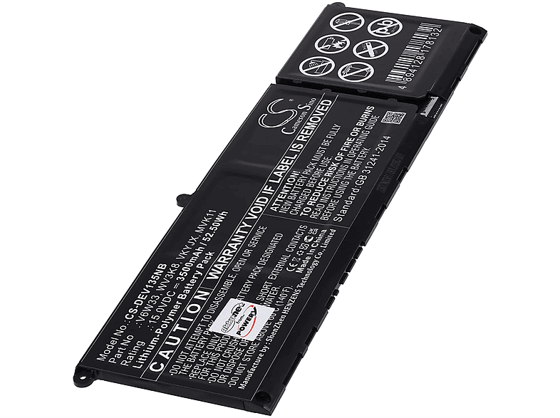 5510 15 Li-Polymer Volt, Akku, Akku 3500mAh 15 Inspiron für Dell POWERY