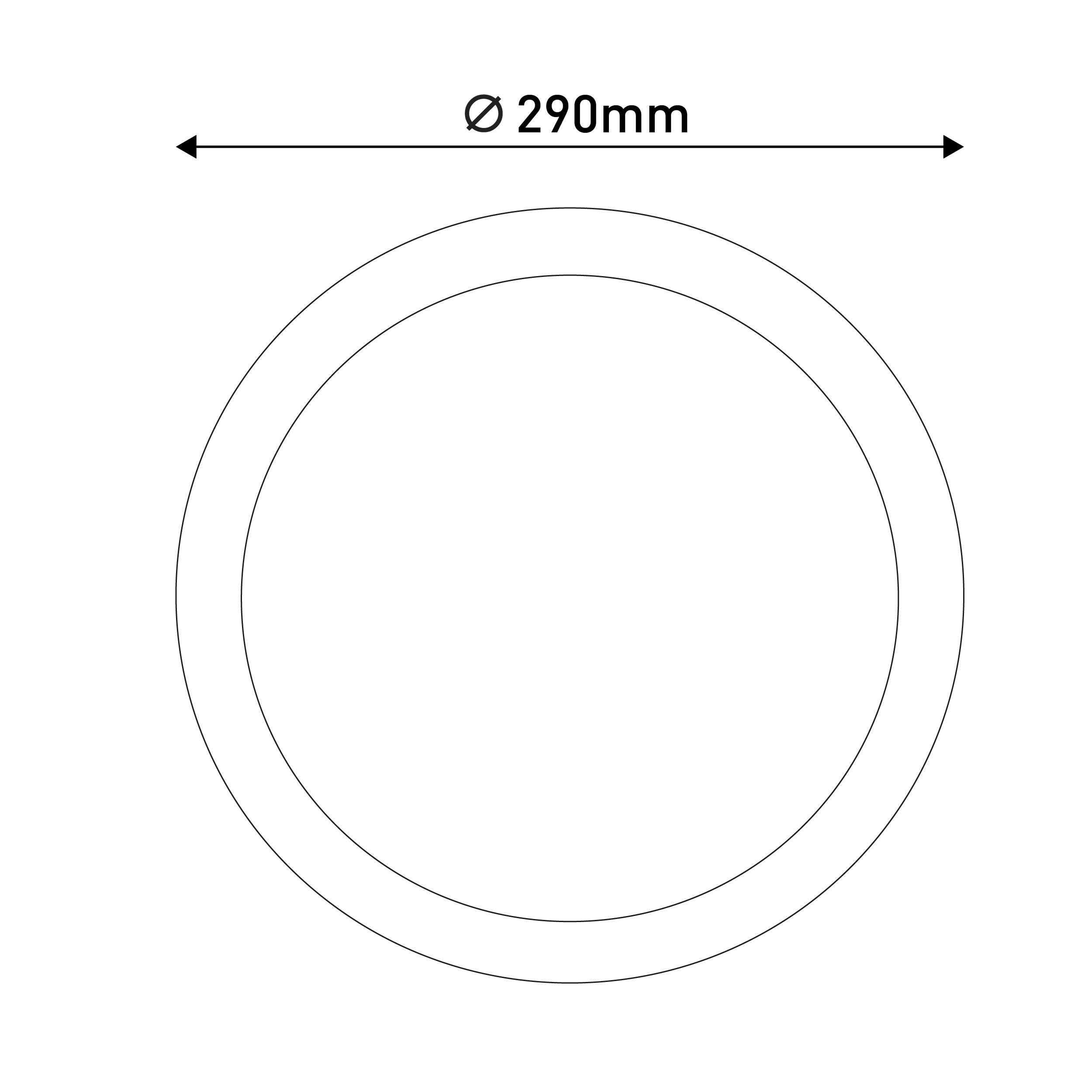 Kreiskontur mit einem Durchmesser von 290 mm, beschriftet auf weißem Hintergrund.