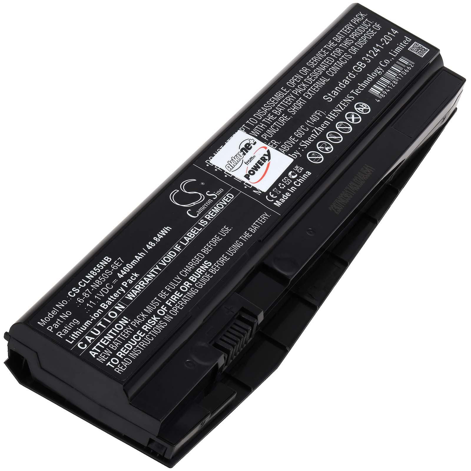 POWERY Akku 11.1 Volt, 4400mAh Clevo für Akku, N855HJ Li-Ion