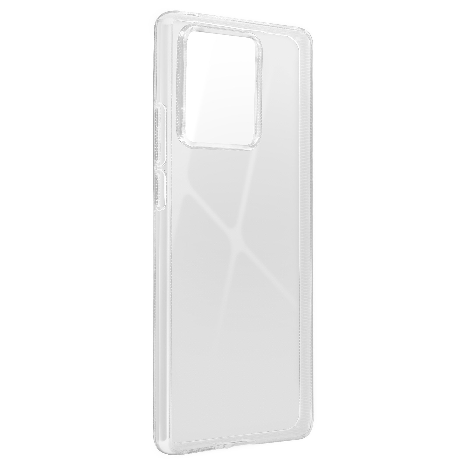 Eine transparente Handyhülle vor weißem Hintergrund.