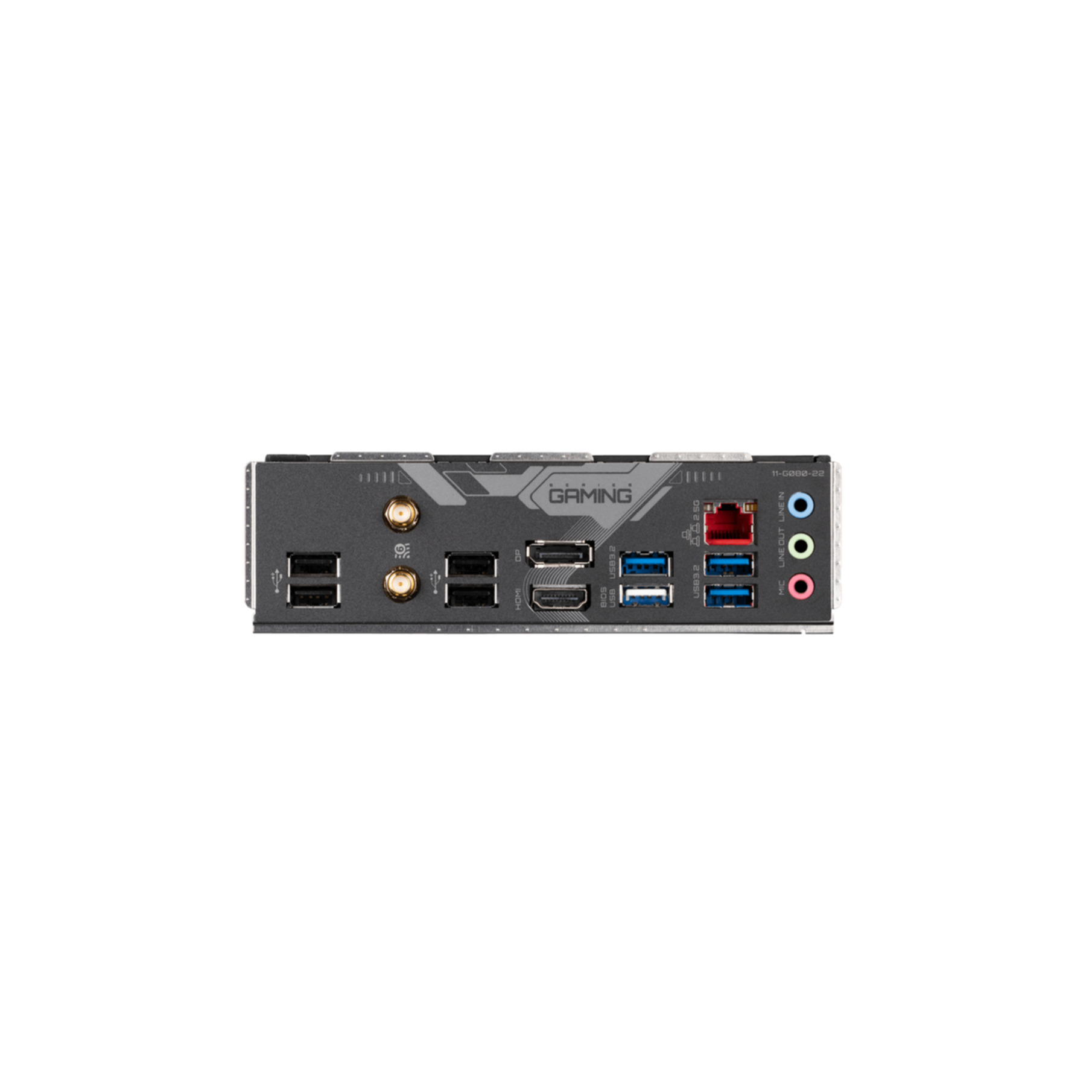 Primo piano di un componente per computer nero con diverse porte e connettori.