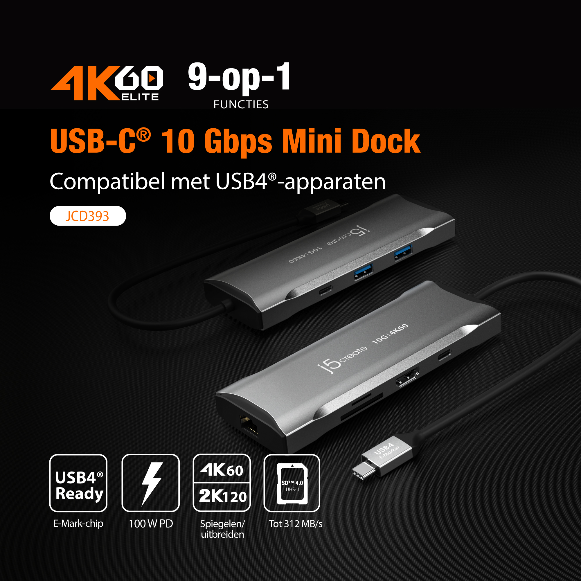 J5CREATE JCD393-N 4K60 Elite Hub, USB Space Grey 10Gbps, USB-C