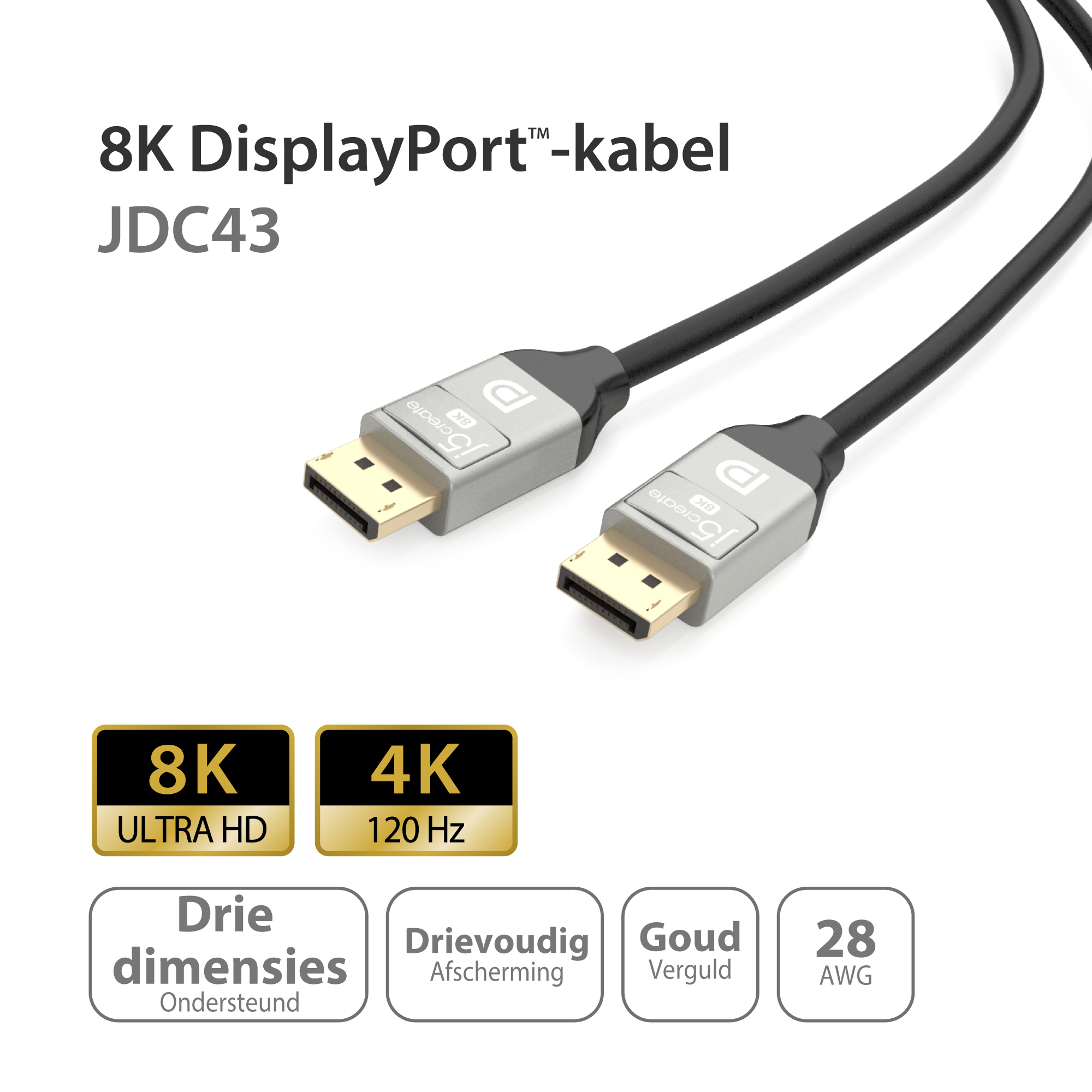 J5CREATE JDC43-N und Schwarz DisplayPort 8K Grau Kabel
