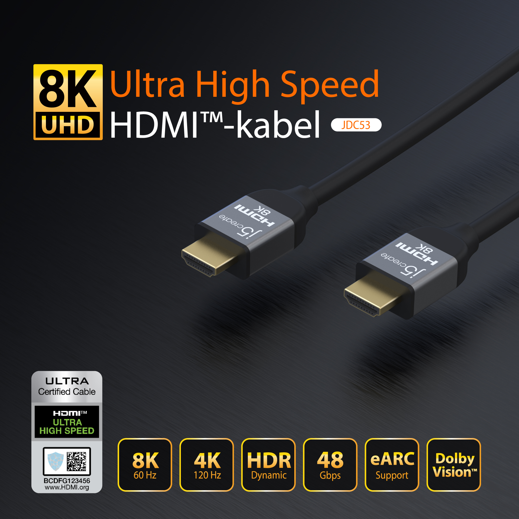 J5CREATE JDC53-N Ultra High und HDMI Grau 8K Schwarz Kabel, Speed UHD