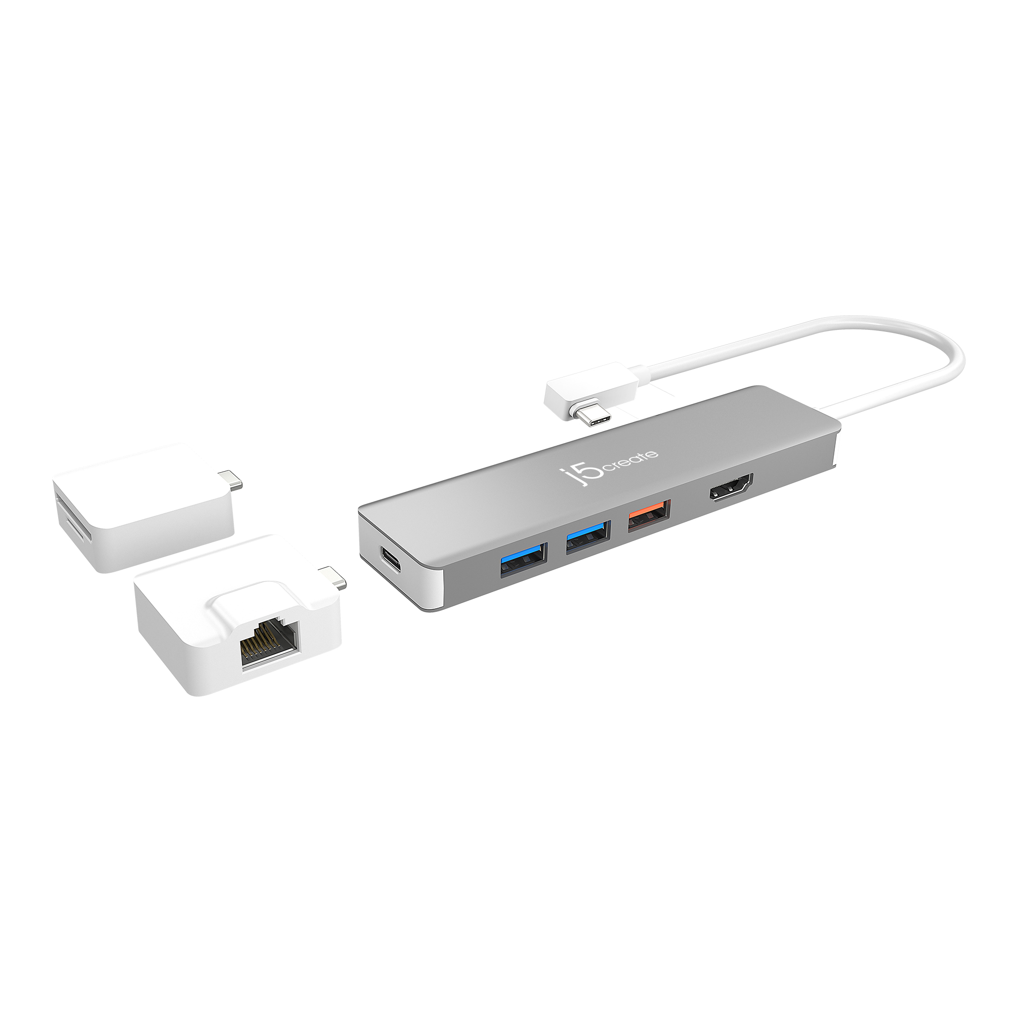 und mit Silber Bausautz, Modular Hub, JCD375-N J5CREATE 2 Weiß USB-C Multi-Adapter USB