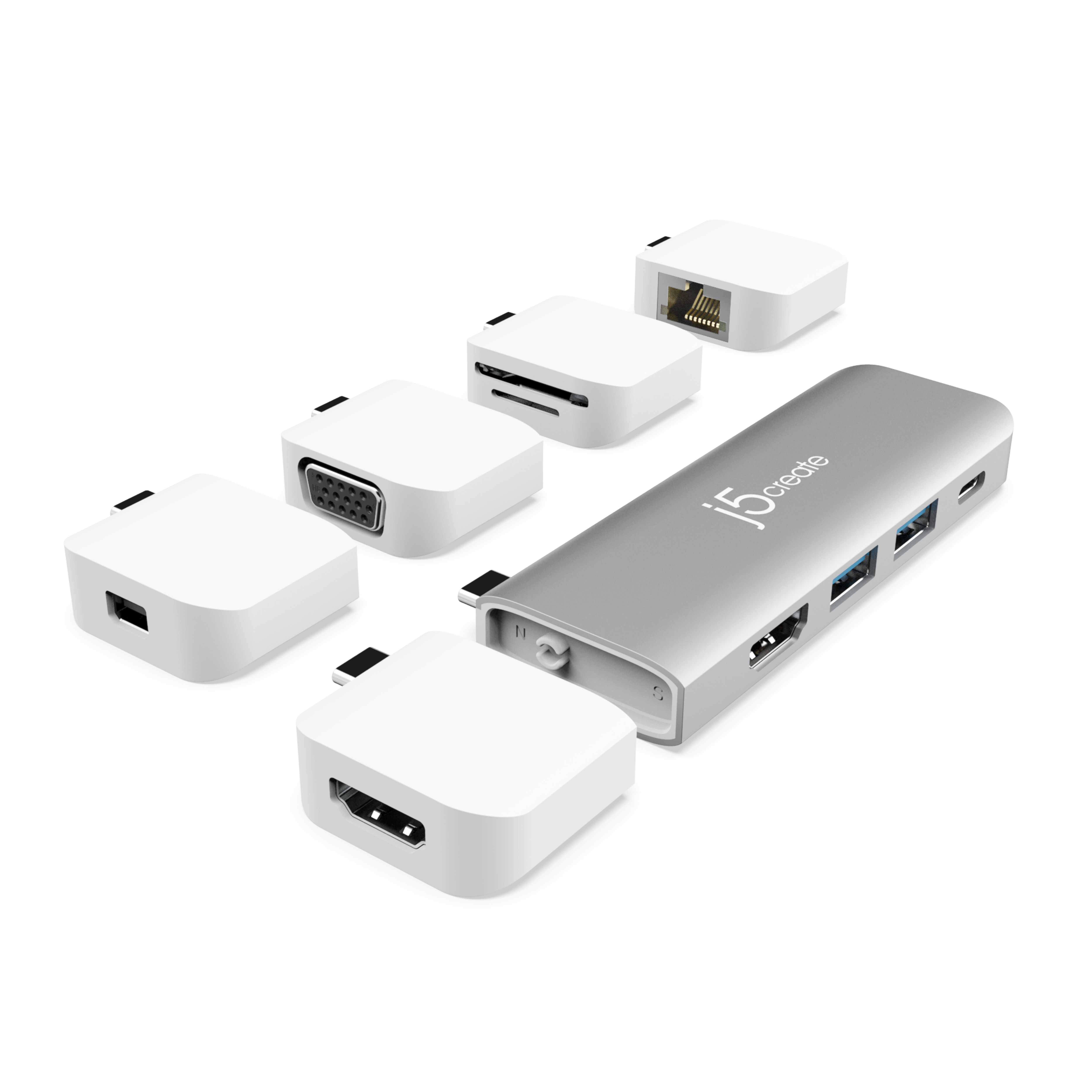 J5CREATE JCD389-N Kit Weiß Ultradrive und Silber USB-C Modular Dockingstation, Multi-Display