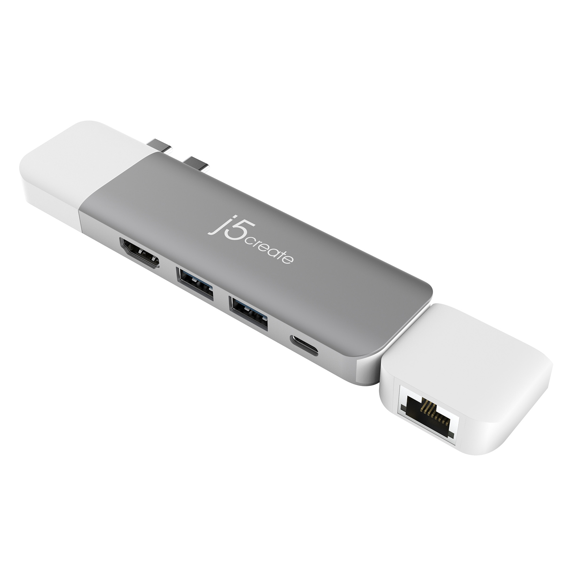 J5CREATE JCD389-N Ultradrive Kit USB-C und Modular Weiß Multi-Display Dockingstation, Silber