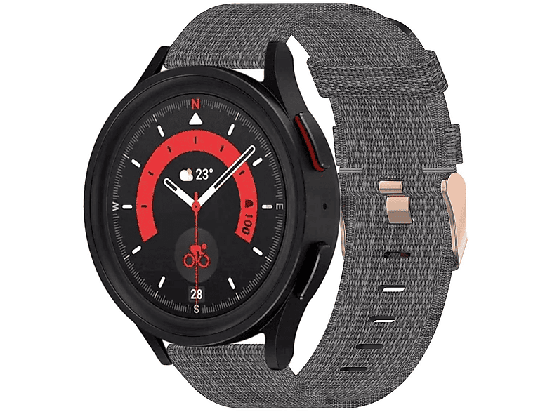 WIGENTO Gewebtes Classic 43 Ersatz, Watch Pro Band 45mm / Watch / 42 / 46 6 Samsung, Ersatzarmband, Galaxy Watch Armband 4 mm, 47 5 / mm 40 4 6 Sport / 5 Nylon 44 / mm Dunkelgrau