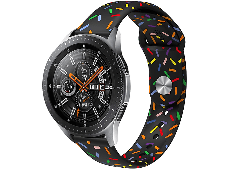 WIGENTO Silikon Sport Design Band / Samsung, mm Galaxy 45mm / Watch 4 mm 46 Watch Pro / 43 6 praktischen / 42 5 44 / Classic Schwarz Watch mm, 6 47 40 4 Verschluss, / mit 5 Ersatzarmband