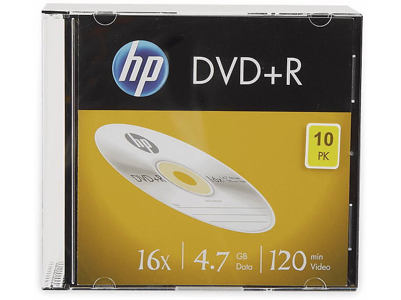 120Min, HP DVD+R 4.7GB, DVD+R CDs 10 16x, Slimcase,