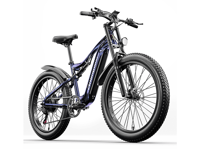 SHENGMILO MX03 Unisex Elektrofahrrad Dirtbike, 48V 17.5Ah 1000W BAFANG Motor, Höchstgeschwindigkeit 40km/h Mountainbike (Laufradgröße: 26 Zoll, Unisex-Rad, 840Wh, Blau) | E-Motorbike