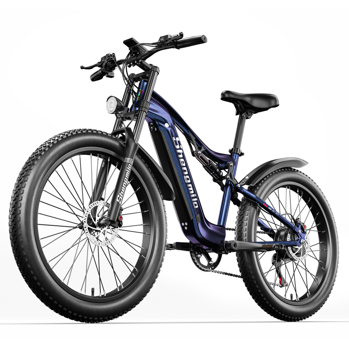 SHENGMILO MX03-Elektrofahrrad Unisex-Rad, für Stoßdämpfung, 48-V-17.5-Ah-Akku (Laufradgröße: Mountainbike Erwachsene, 840Wh, Zoll, austauschbarer Blau) 26 vollgefederte