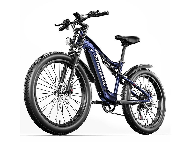 MX03-Elektrofahrrad Erwachsene, Unisex-Rad, 26 Stoßdämpfung, für Zoll, austauschbarer 48-V-17.5-Ah-Akku Mountainbike vollgefederte SHENGMILO 840Wh, (Laufradgröße: Blau)