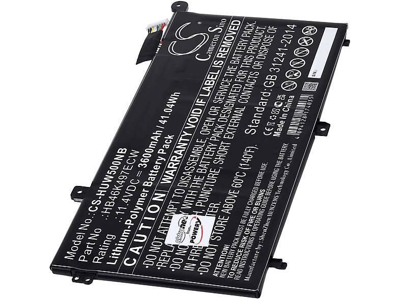 POWERY Akku für Huawei MateBook D 53010BAJ Li-Polymer Akku, 11.4 Volt, 3600mAh