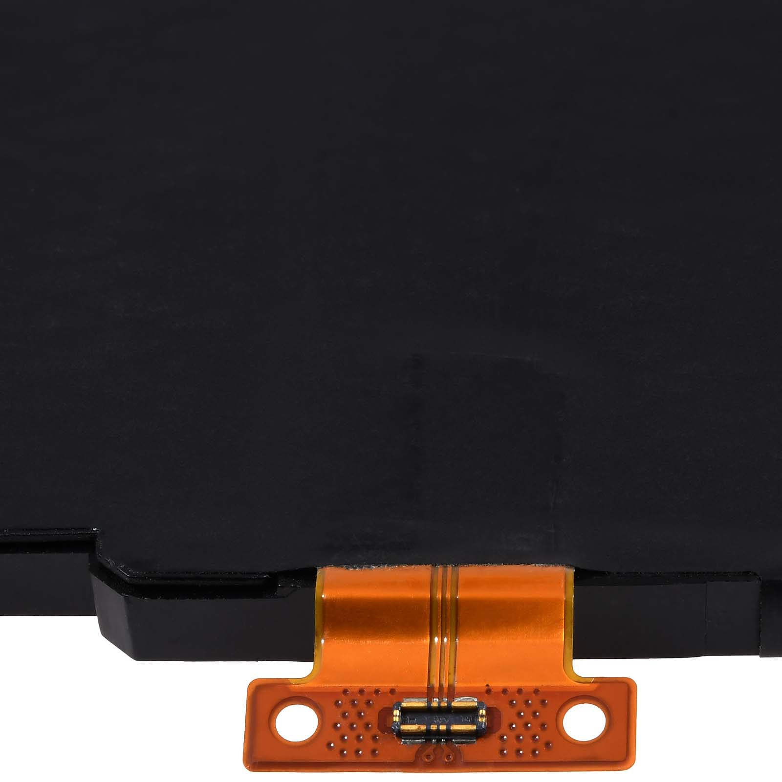Nahaufnahme eines schwarzen Laptop-Akkupacks mit Flexkabel und Stecker sichtbar.