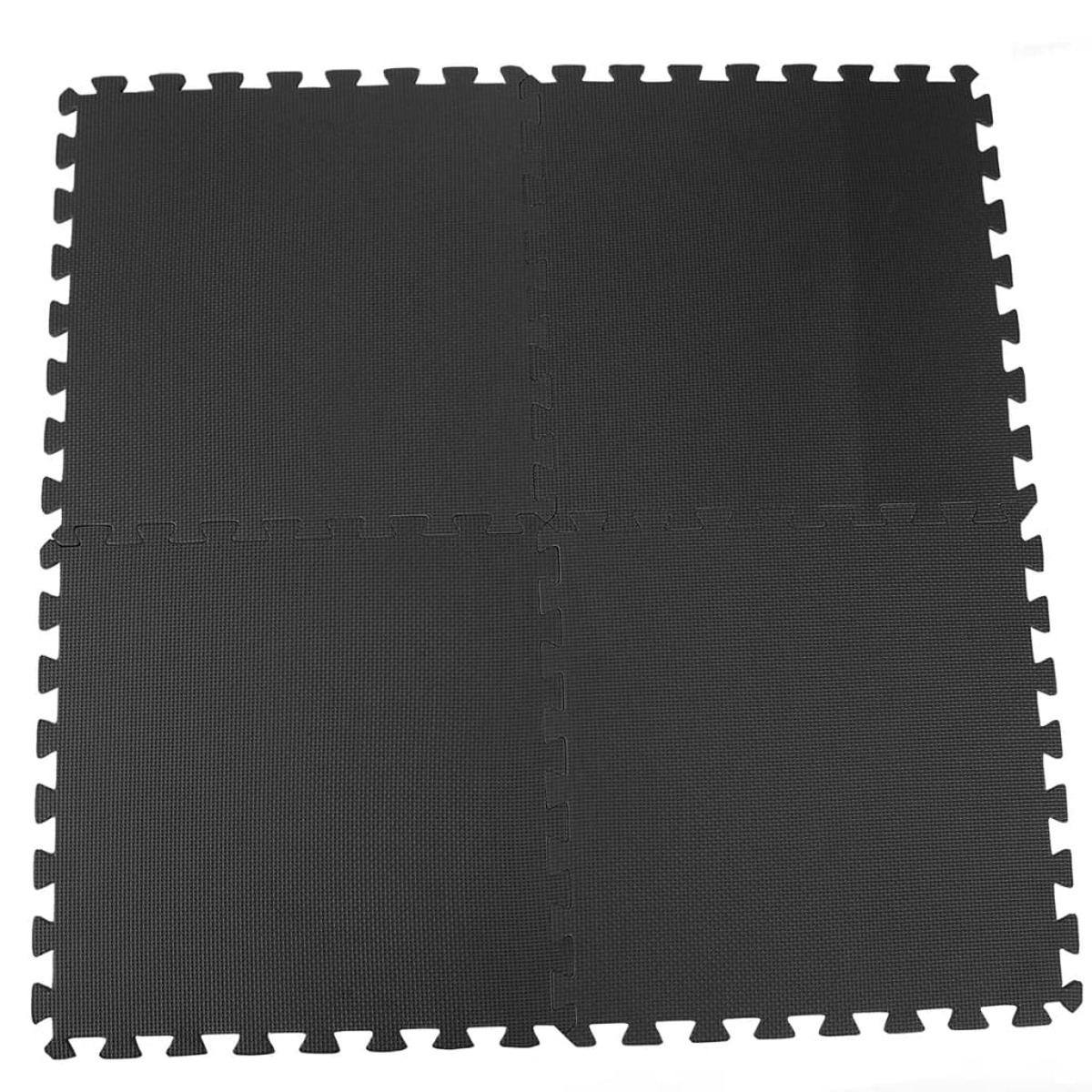 Vier schwarze, ineinandergreifende Schaumstoffmatten, die ein Quadrat bilden.