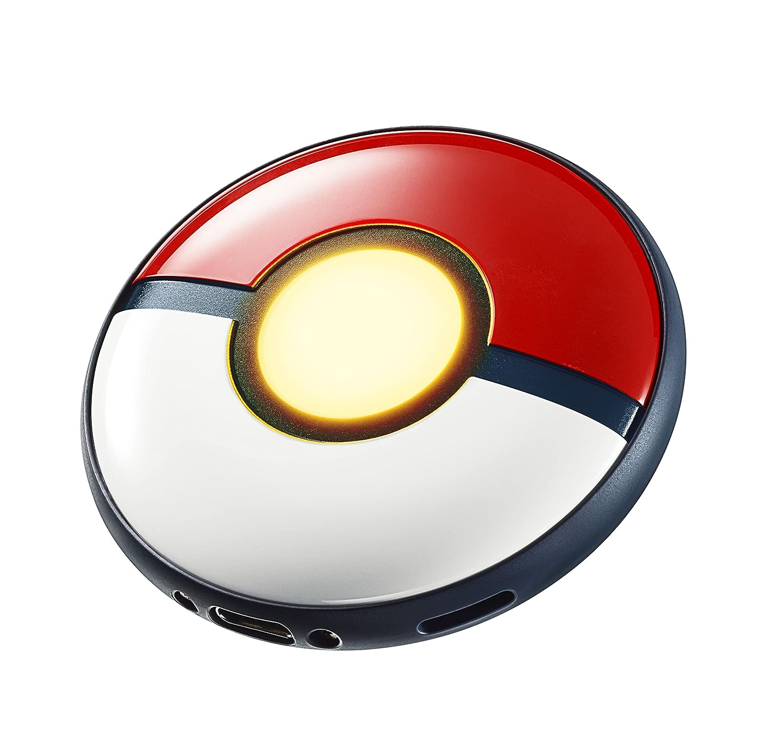 Czerwono-białe urządzenie w stylu Pokemon ze światłem żółtym.