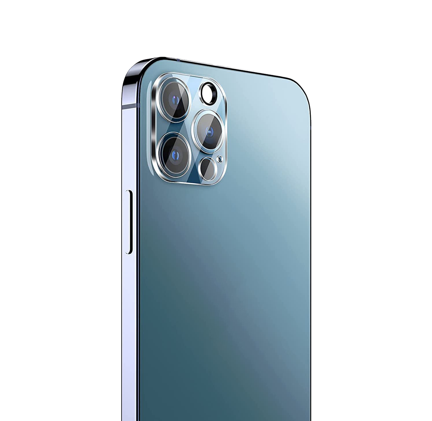 Nahaufnahme eines blauen Telefons mit Schutzlinse für die Kamera. Die Linse hat mehrere Kameraöffnungen.
