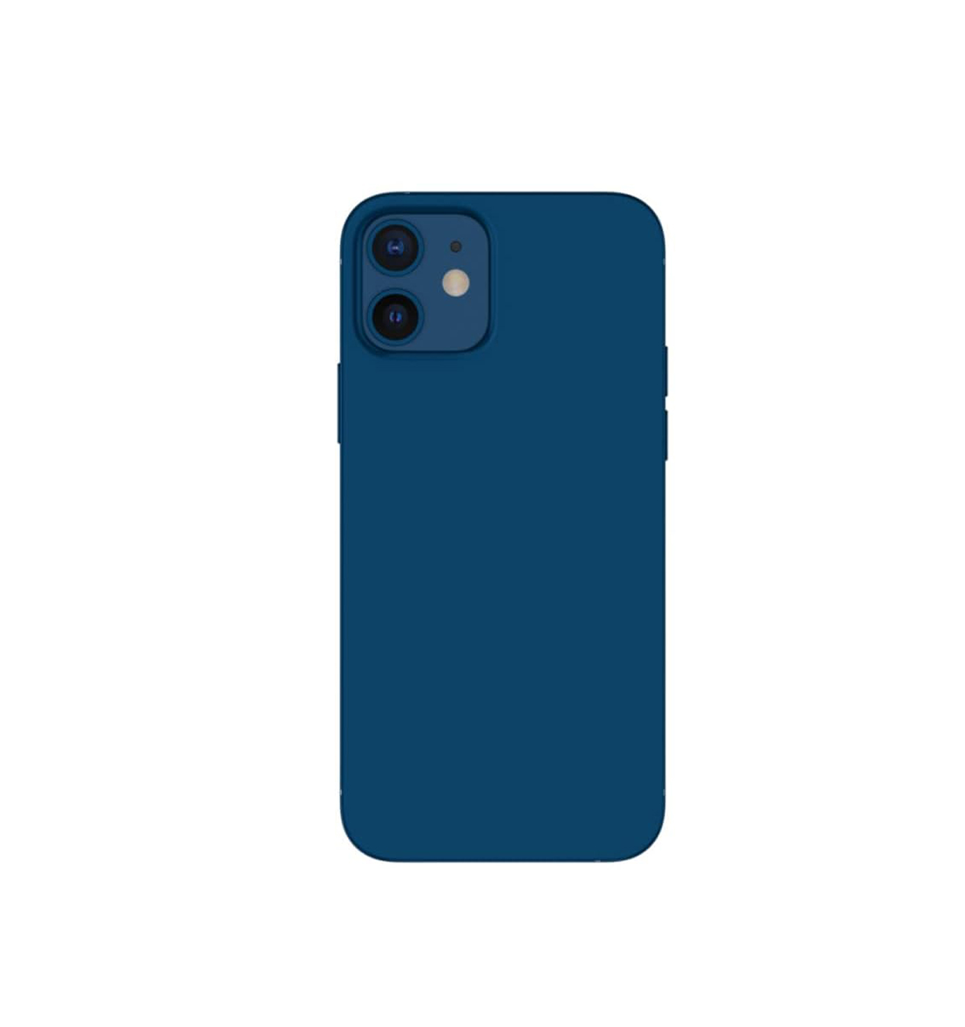 Eine blaue Handyhülle auf weißem Hintergrund. Die Rückseite hat Kameraausschnitte.