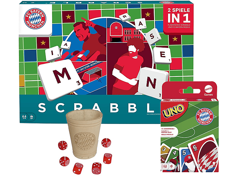 MATTEL Scrabble - FC Bayern München + UNO & Würfelbecher Brettspiel