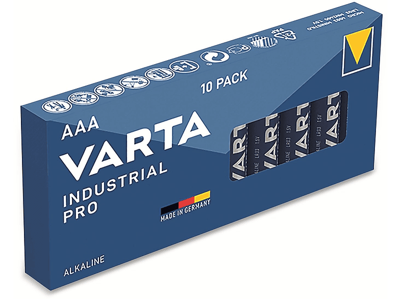 VARTA Batterie Alkaline, Micro, AAA, LR03, 1.5V, Industrial Pro, 10 Stück Alkaline Batterie