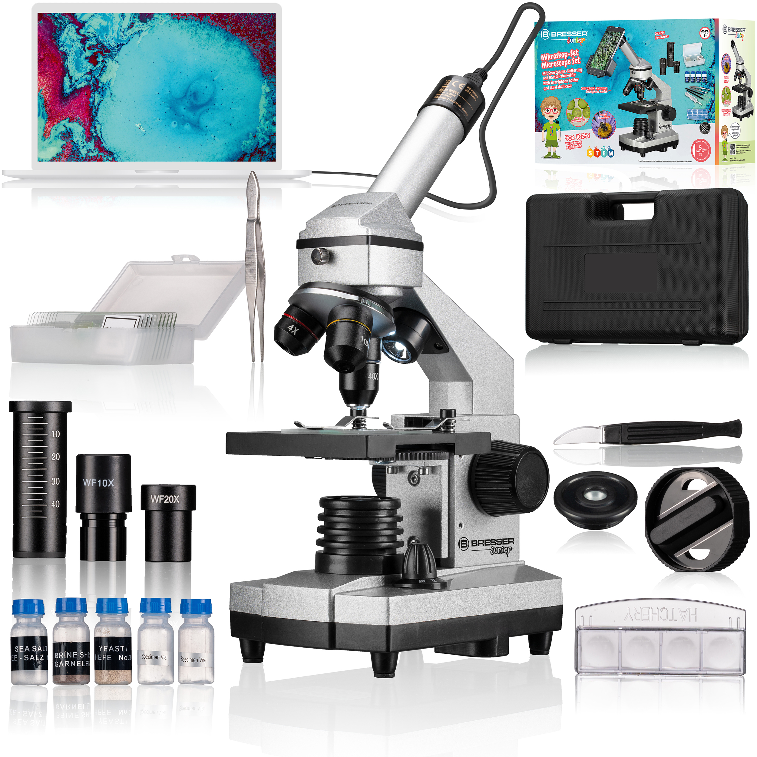 Set BRESSER Mikroskop mit 40x-1024x JUNIOR Hartschalenkoffer
