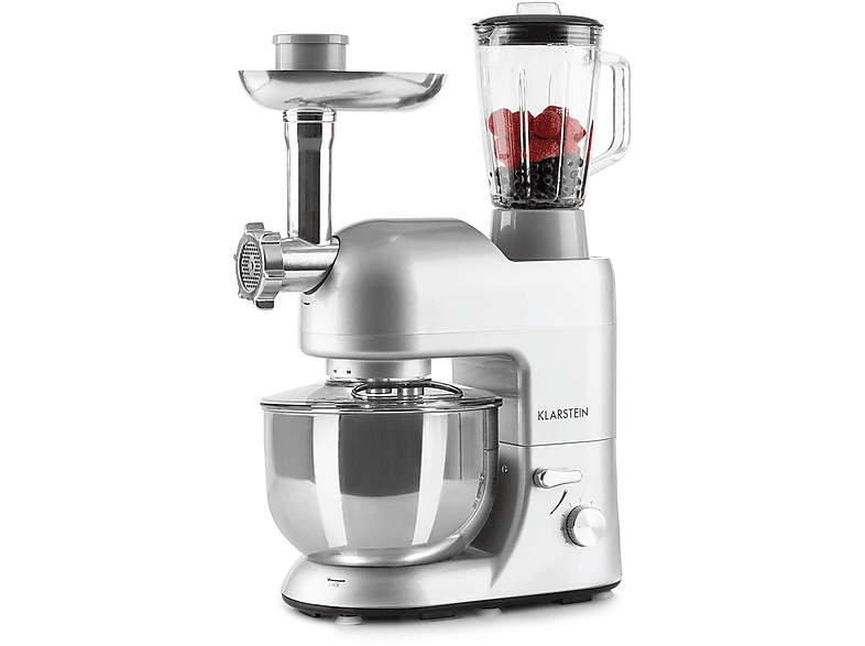 KLARSTEIN Lucia Argentea Multifunktionsküchenmaschine Silber-Metallic (Rührschüsselkapazität: 5,2 l, 1800 Watt)
